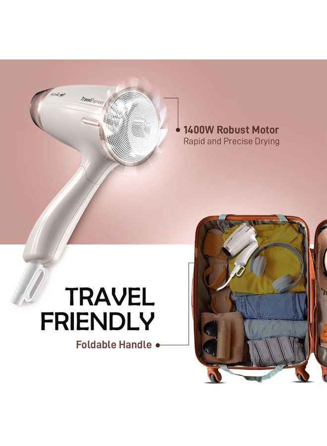 أي كونيك مجفف شعر إيكونيك ترافل إكسبريس قابل للطي، باللون الأبيض والذهبي الوردي، بقدرة 1400 واط، تصميم مدمج وخفيف الوزن، إعدادان قابلان للتعديل للسرعة، تشغيل منخفض الضوضاء، تجفيف سريع، مناسب للسفر، مناسب للرجال والنساء، مناسب لجميع أنواع الشعر - Image 3